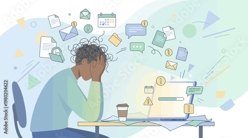 Freelance Burnout Concept with Notifications and Work Pressure Illustration