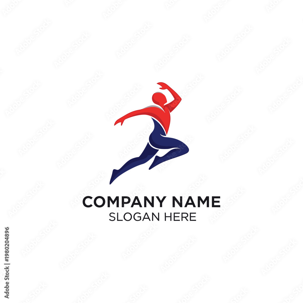Fototapeta premium Dynamic Dancer in Mid-Leap, Red and Blue Silhouette.