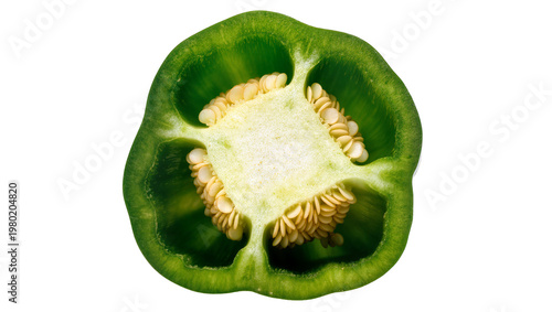 Fotografia Isolated fresh green bell pepper cross-section with seeds, healthy organic veget