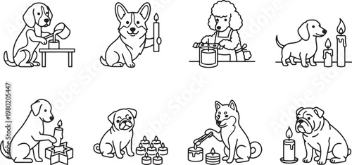 Dogs making homemade candles and pouring wax for crafting