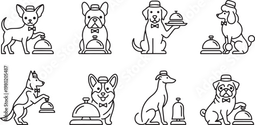 Service Dog Bell Hop and Concierge Hospitality Icons Set