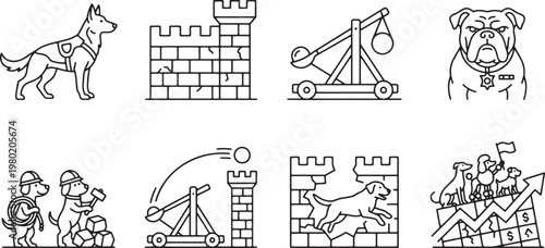 Brave dogs building fortresses and using catapults for strategic defense
