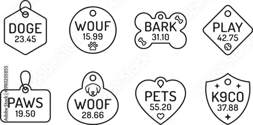 Customizable pet name tags and dog collar identification badges set