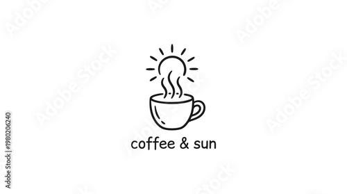 Coffee Cup with Sun Symbol In Minimalist Style