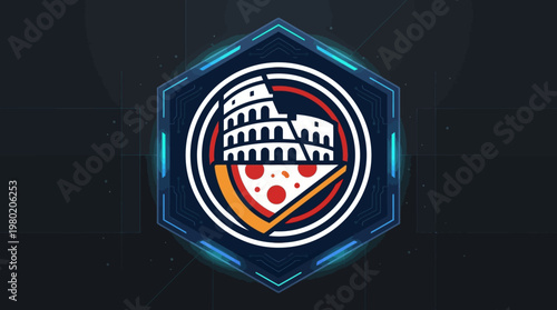 Colosseum and Pizza Combined Logo Design