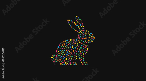 Rabbit Silhouette Composed of Colorful Shapes