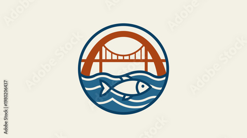 Minimalist Design of a Bridge Waves and Fish Logo