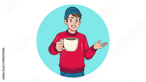 man holds coffee cup logo