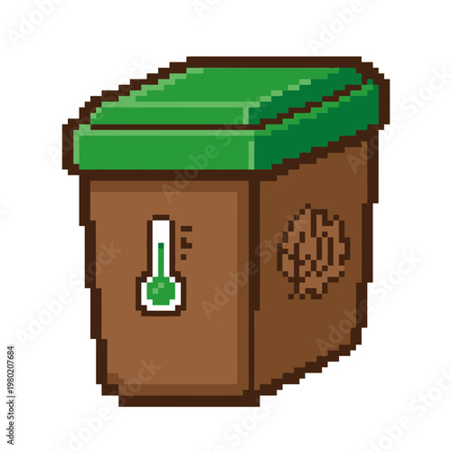 Icon of a green lid trash can with a temperature gauge