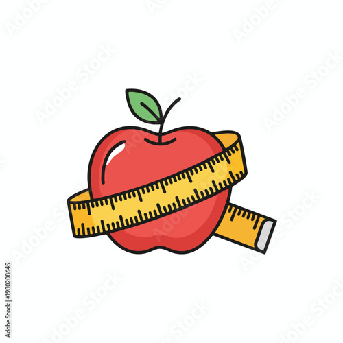 Healthy Eating Concept with Red Apple and Measuring Tape
