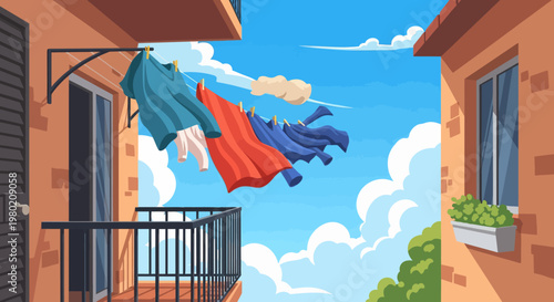 Clothes Hanging on Balcony.