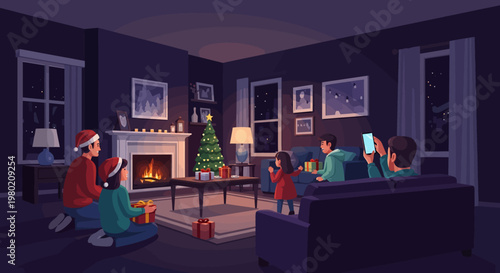 Family by Christmas Fire.