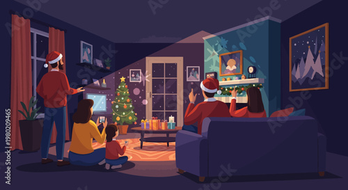 Family Watching Christmas TV.