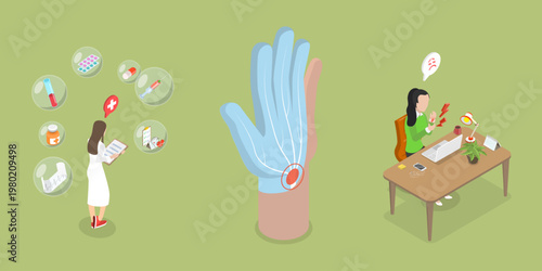 3D Isometric Flat Vector Illustration of Carpal Tunnel Syndrome, Pain in Arm