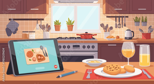 Kitchen Tablet with Food.