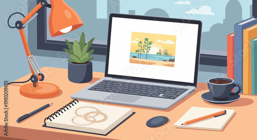 Laptop on office desk.