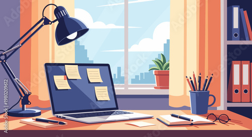 Laptop on office desk.