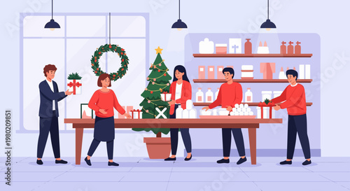 People Decorating Christmas Tree.