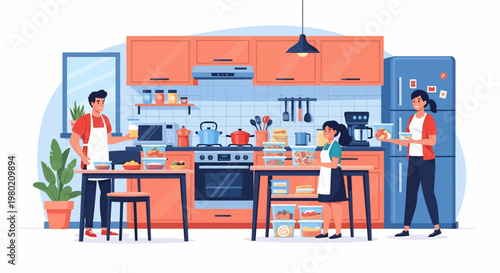 People in a kitchen.