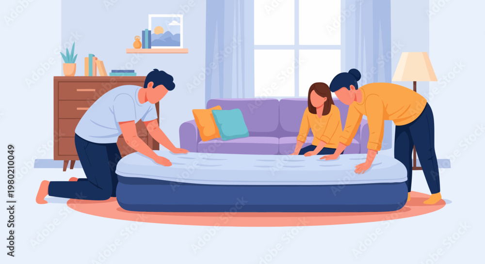 Obraz premium People Setting Up Mattress.