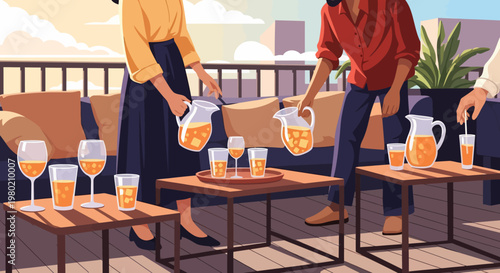 People Serving Orange Juice.