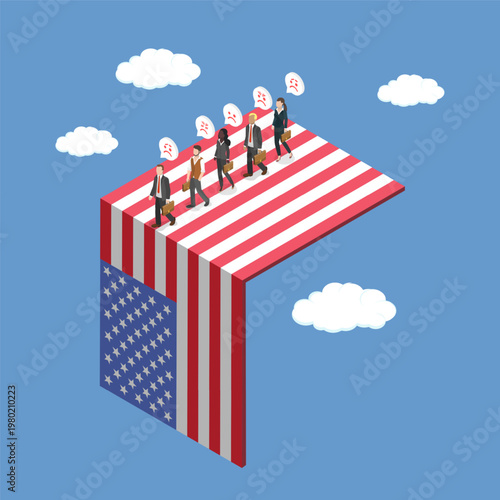 3D Isometric Flat Vector Illustration of USA Unemployment, Financial Crisis Leading To Layoffs Across The United States