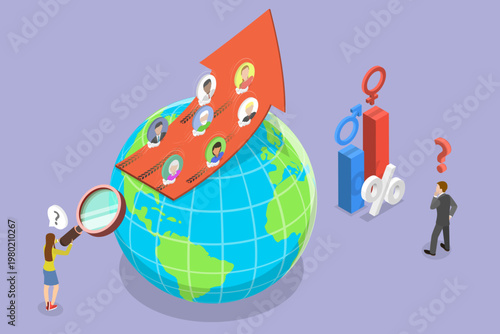 3D Isometric Flat Vector Illustration of Overpopulation, Increasing Human Population Densifies Earth Crowd Growth