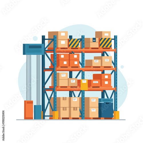 Warehouse Storage Rack with Organized Cardboard Boxes for Inventory Management