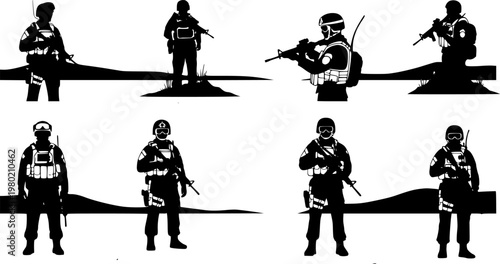 Modern Soldier in Full Tactical Gear Standing in Desert at Sunset, Professional Military Portrait and Armed Forces Concept