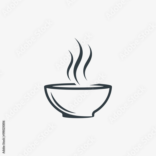 Simple Line Art Drawing of a Steaming Bowl of Food.