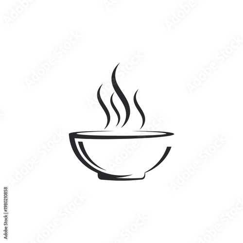 Simple Line Drawing of a Steaming Bowl of Food.
