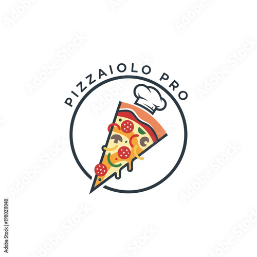Pizzaiolo Pro Logo with Pizza Slice and Chef Hat.