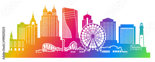 Atlantic City Skyline Silhouette with Steel Pier and Ferris Wheel