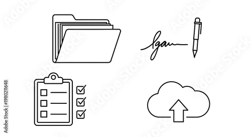 Documents and data storage icons.
