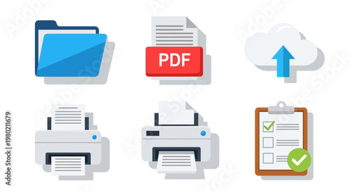 PDF documents and printers icons.