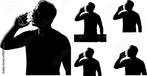 Refreshing Lifestyle Portrait of Mature Man Drinking Glass of Water After Morning Workout in Bright Modern Kitchen