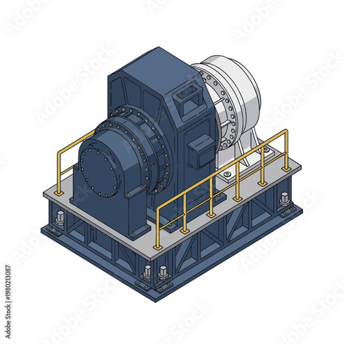 Industrial machinery equipment with motor and gearbox on a platform.