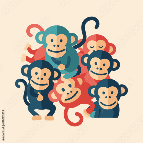 Group of cartoon monkeys together.