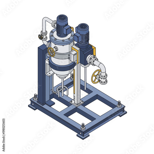 Industrial Mixing Equipment with Vertical Tank and Motors.