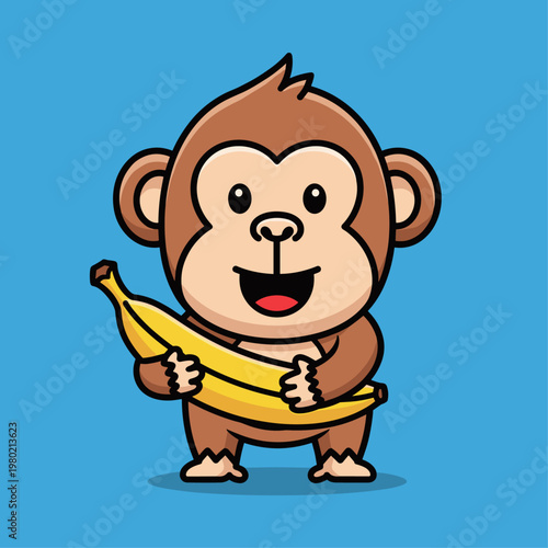 Cartoon monkey holding a banana.