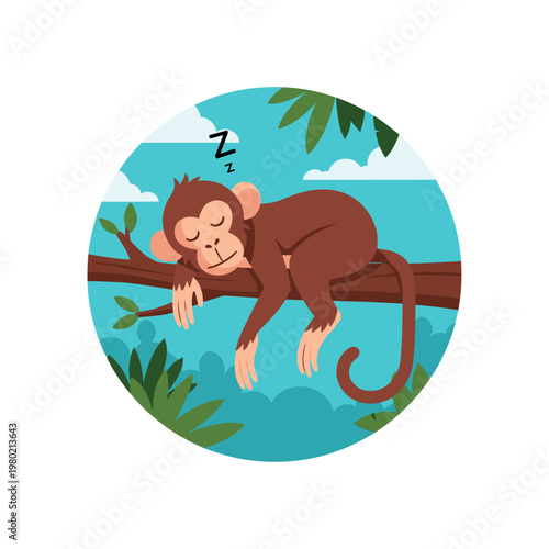 Sleeping Monkey on a Tree Branch.