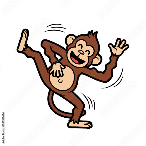 Cartoon monkey dancing with motion lines.
