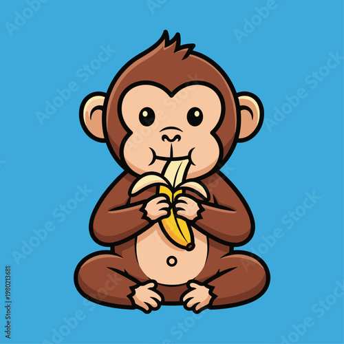 Cartoon monkey eating a banana.