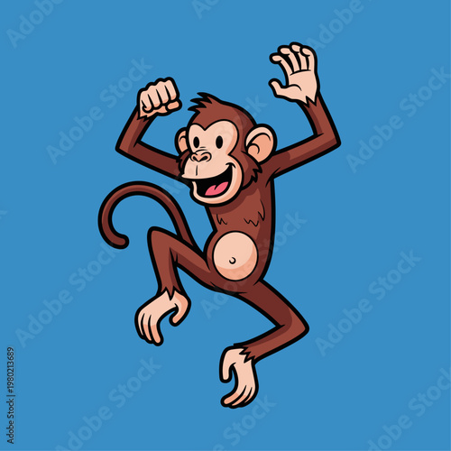 Brown cartoon monkey flexing muscles.