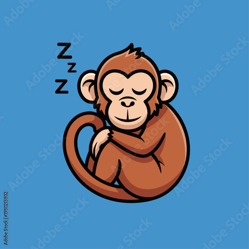 Sleeping monkey cartoon character curled up.
