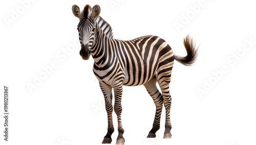 Quadro su tela Isolated wild zebra standing full body, magnificent animal with striking black and white stripes