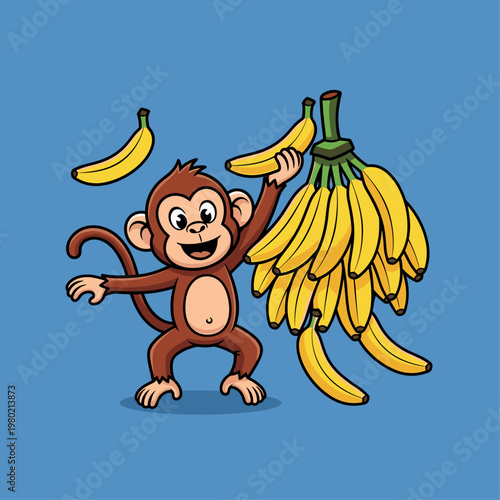 Cartoon monkey holding bunch bananas.
