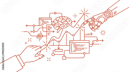 Business vector illustrations of predictive analytics. Technology concepts of artificial intelligence and financial growth. Concepts for app interface and UX in monoline style.