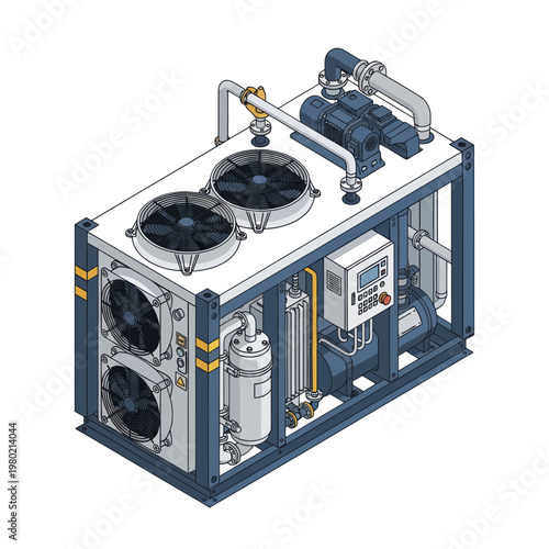 Industrial Refrigeration Unit with Fans and Compressor.