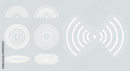 Set of circular target icons and radiating signal symbol for graphic design resources.